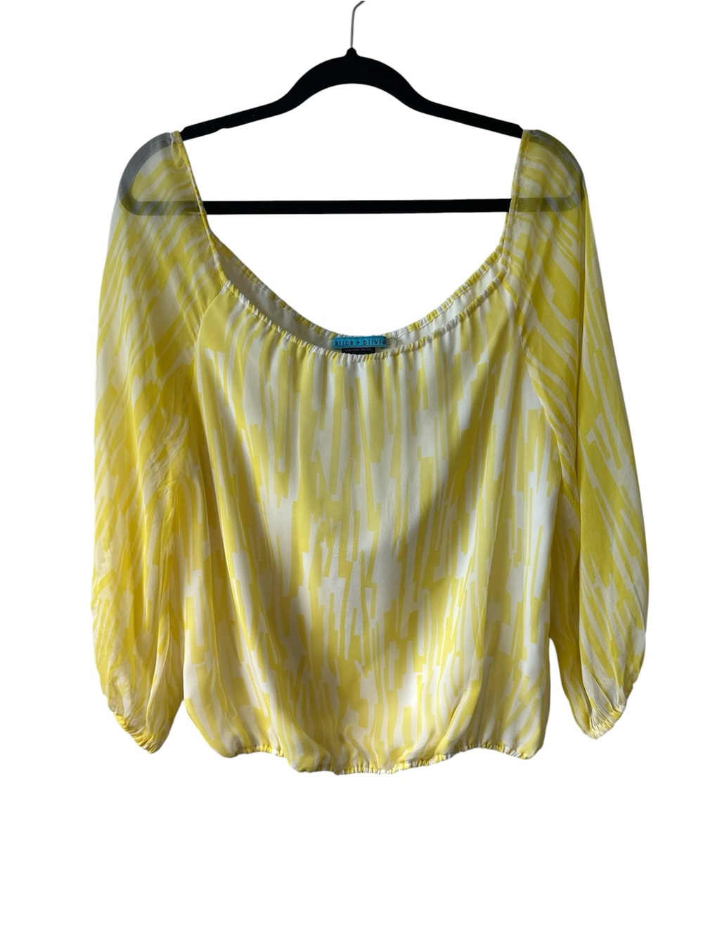 Alice + Olivia Yellow and White Printed Blouson Peasant Top